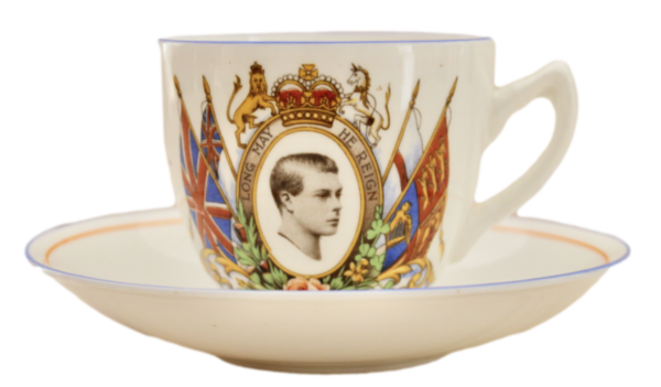 Tasse & Untertasse antik Krönung 1937 King Edward VIII blauer roter Rand