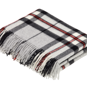 Wolldecke Schottenmuster grau rot kariert Grey Thompson Check aus 100% Wolle ( Merinowolle )