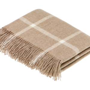 Decke Karo Windowpane beige Check aus 100% Wolle ( Merinowolle )