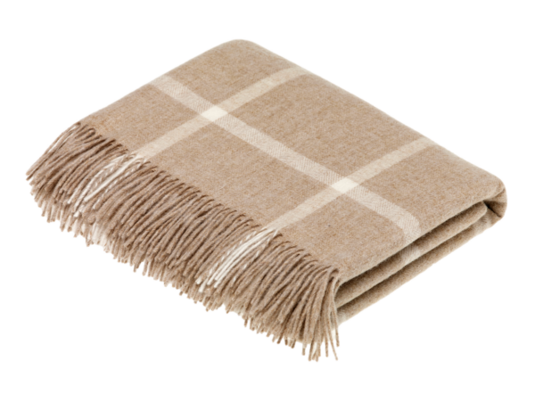 Decke Karo Windowpane beige Check aus 100% Wolle ( Merinowolle )