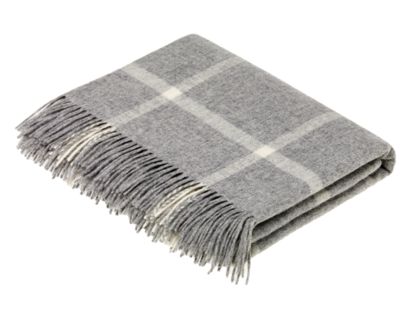 Decke Karo Windowpane Grey Check grau aus 100% Wolle ( Merinowolle )