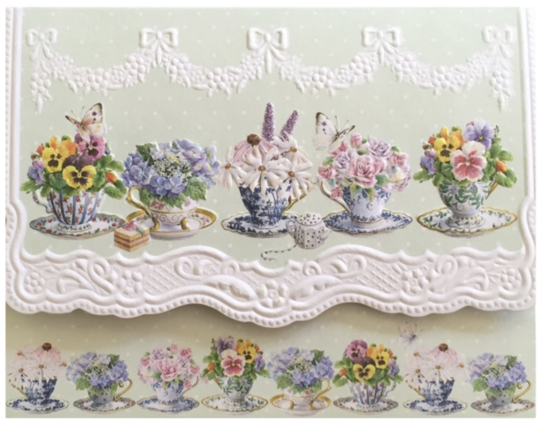 Carol Wilson Karten: Teacups with Flowers (Teetassen mit Blumen)