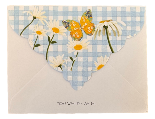 Briefkartenset von Carol Wilson - "Blue Gingham Daisy" - Gänseblümchen auf blauem Karo