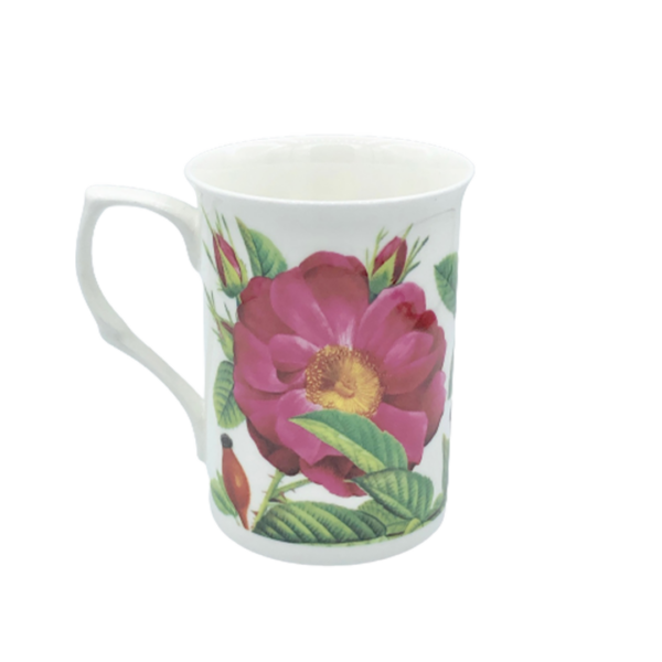 Tasse Blumenmotive Hagebutten aus feinem Knochenporzellan