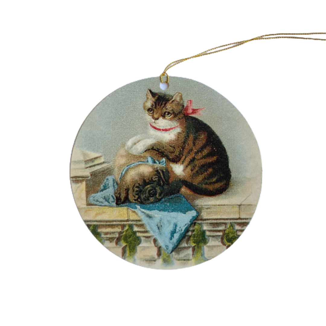 Viktorianischer Geschenkanhänger KATZE und HUND von Courtier aus England