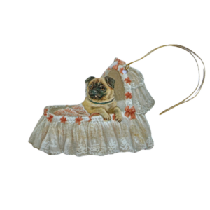 Viktorianischer Geschenkanhänger WIEGE mit MOPS von Courtier aus England