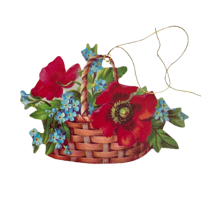 Viktorianischer Geschenkanhänger BLUMENKORB MOHNBLUMEN von Courtier aus England