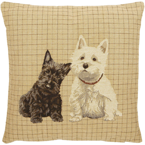 Kissen Hund Scottie & Westie sitzend kariert