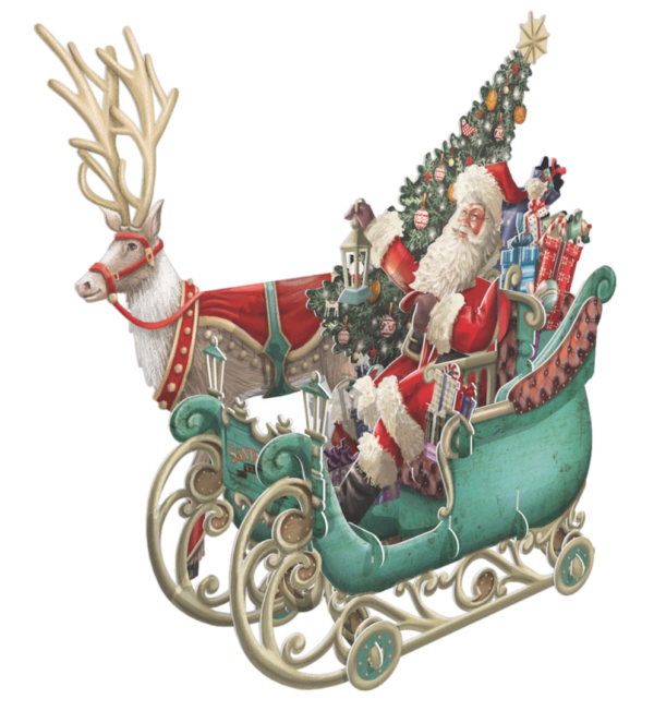 3 D Karte CHRISTMAS SLEIGH - Weihnachtsschlitten mit Santa