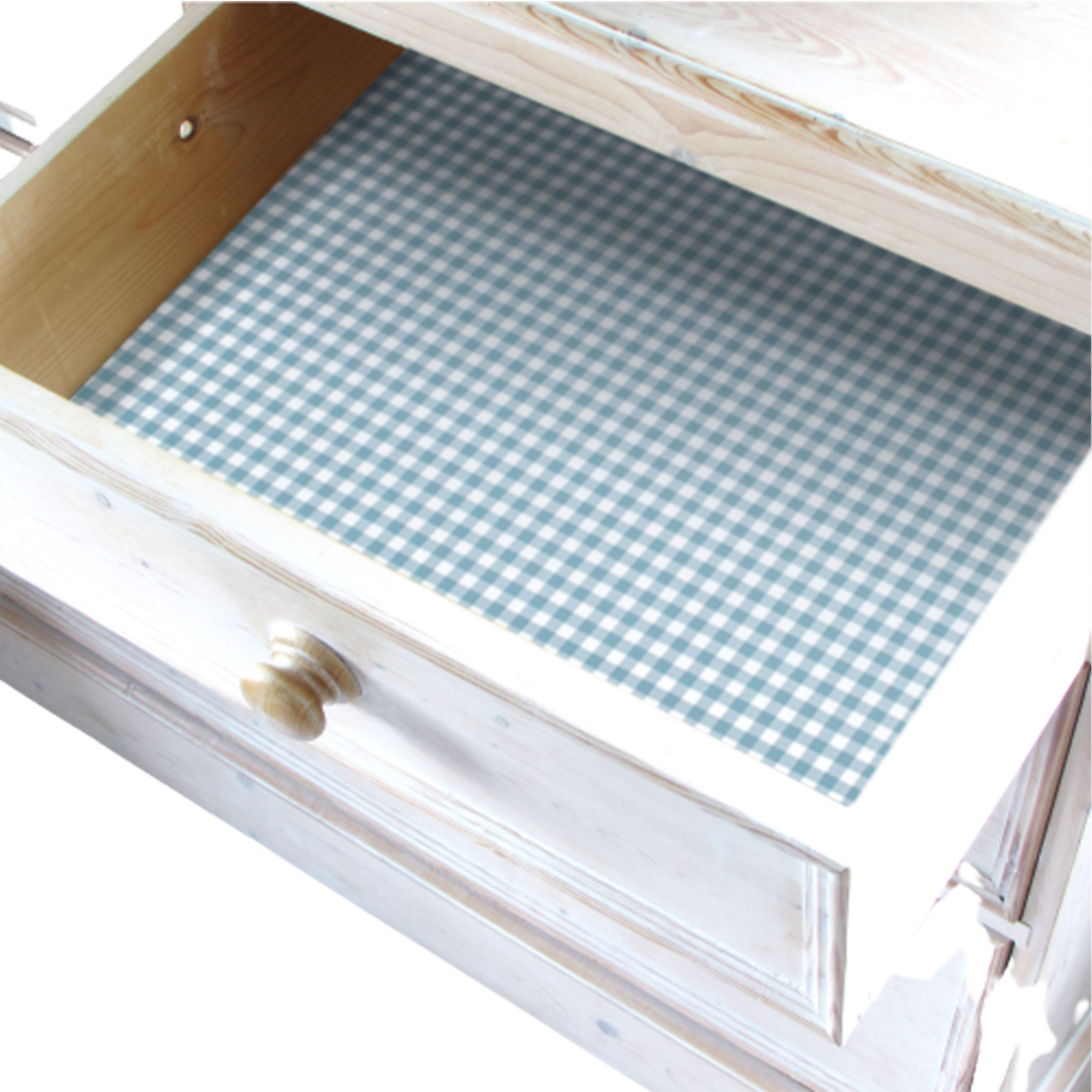 Schrankpapier abwaschbar Gingham Duck egg Karo helltürkis