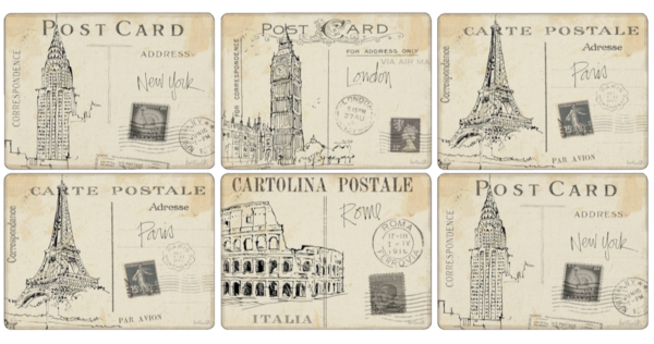 Pimpernel Tischsets POSTCARD SKETCHES 6er Set