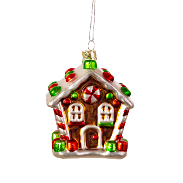 Weihnachtskugel LEBKUCHENHAUS aus Glas und Glitter von Sass and Belle