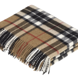 Wolldecke Schottenmuster beige rot kariert Camel Thompson Check aus 100% Wolle ( Merinowolle )