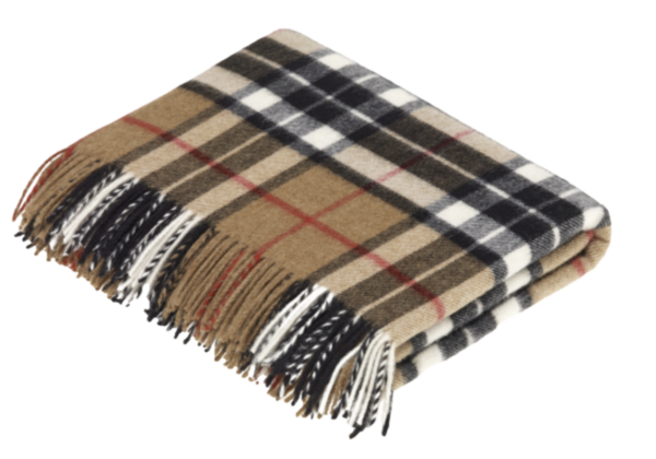 Wolldecke Schottenmuster beige rot kariert Camel Thompson Check aus 100% Wolle ( Merinowolle )