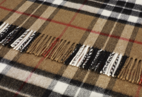 Wolldecke Schottenmuster beige rot kariert Camel Thompson Check aus 100% Wolle ( Merinowolle )