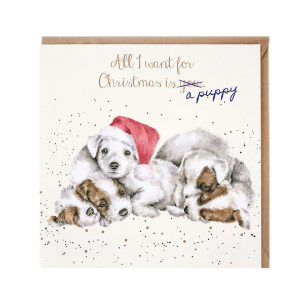 Karte Christmas HUND All I want ... a puppy von Wrendale Designs aus England