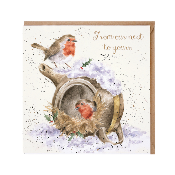 Karte Christmas ROTKEHLCHEN NEST von Wrendale Designs aus England