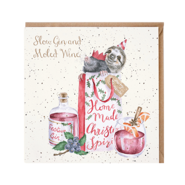 Karte Christmas Maulwurf "Sloe gin and moled wine” von Wrendale Designs - Quadratisch