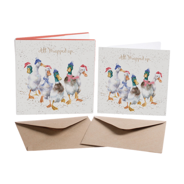 Kartenset Christmas ENTEN ALL WRAPPED UP von Wrendale Designs aus England