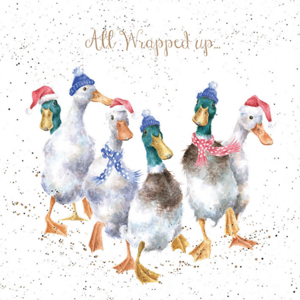 Kartenset Christmas ENTEN ALL WRAPPED UP von Wrendale Designs aus England