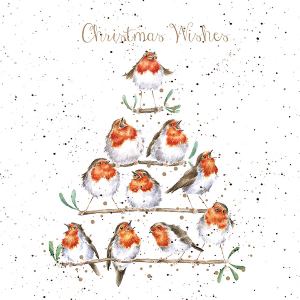 Kartenset Christmas ROTKEHLCHEN ROCKIN' ROBINS von Wrendale Designs aus England